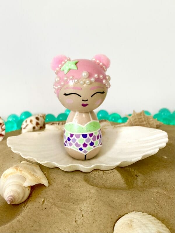 Mermaid Wooden Peg Doll - Handmade Mermaid Collectible - Image 6