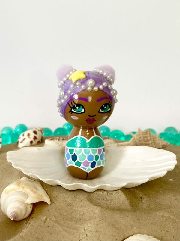 Mermaid Wooden Peg Doll - Handmade Mermaid Collectible - Image 2