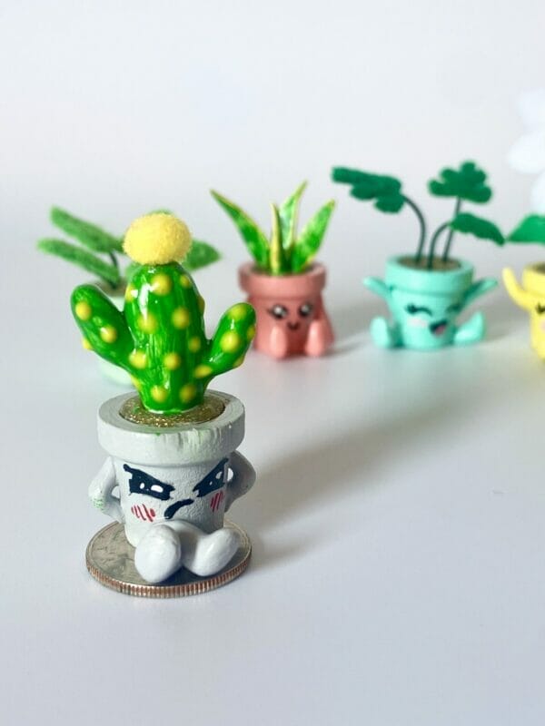 Grumpy Gray Mini Terracotta Pot with Felt Cactus - Image 9