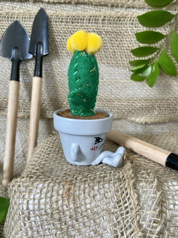 Grumpy Gray Mini Terracotta Pot with Felt Cactus - Image 2