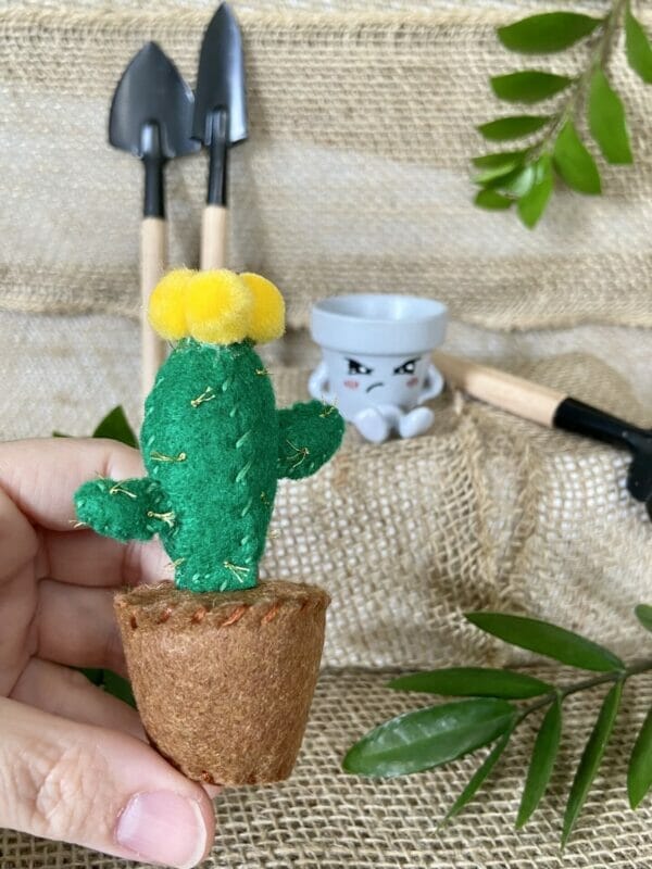 Grumpy Gray Mini Terracotta Pot with Felt Cactus - Image 6