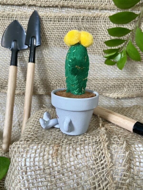 Grumpy Gray Mini Terracotta Pot with Felt Cactus - Image 4