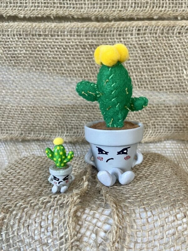 Grumpy Gray Mini Terracotta Pot with Felt Cactus - Image 8