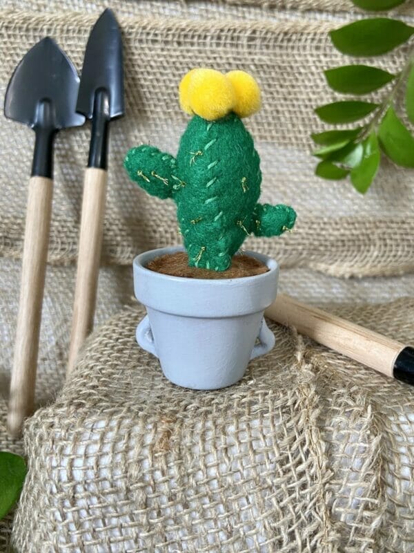 Grumpy Gray Mini Terracotta Pot with Felt Cactus - Image 3